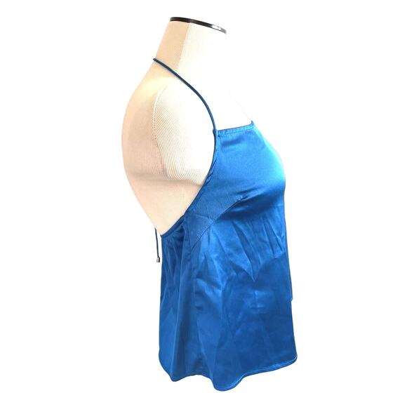 By The Way Brenda Satin Teal Halter Top Open Back - Picture 4 of 6